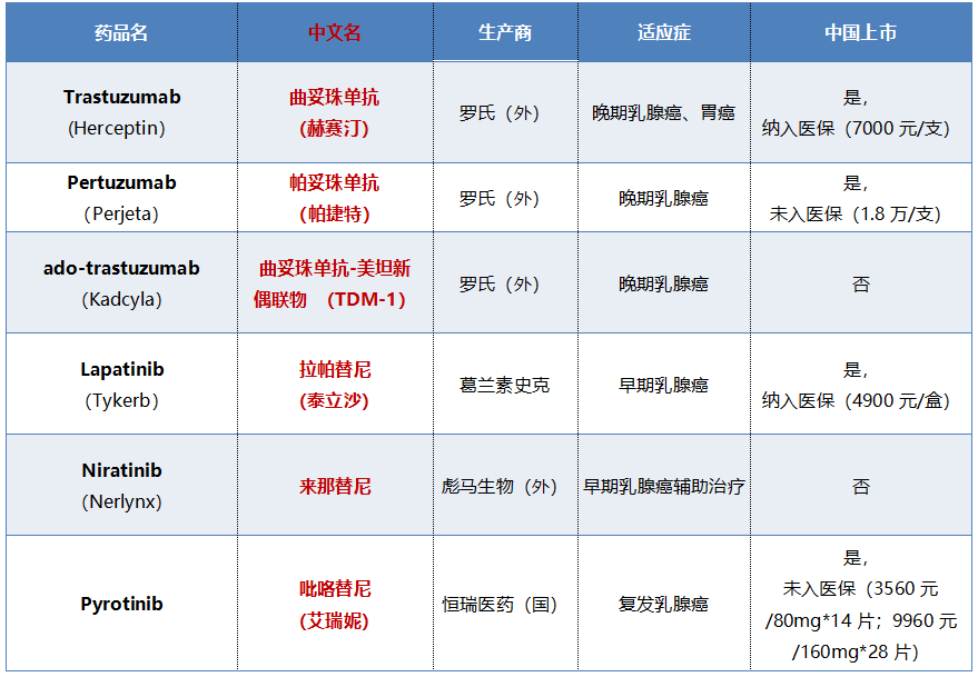 乳腺癌,胃癌her2靶向药