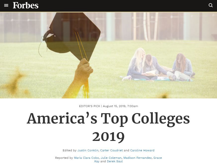 2019福克斯美国大学排行_福布斯发布2019美国大学排行榜：大学学费,你可