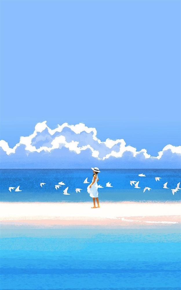 蓝色系二次元插画图片那只北极熊好可爱