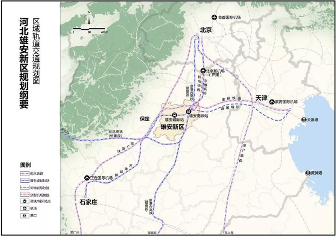 雄安新区区域高速公路规划图(红色纵向线为京雄高速.