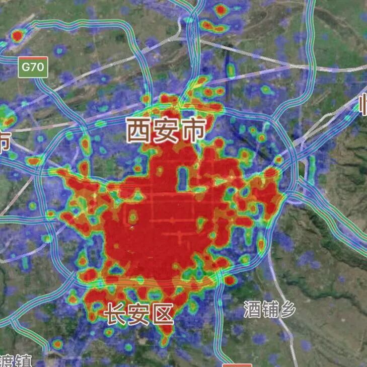 西安密集的中心城区baidu热力图