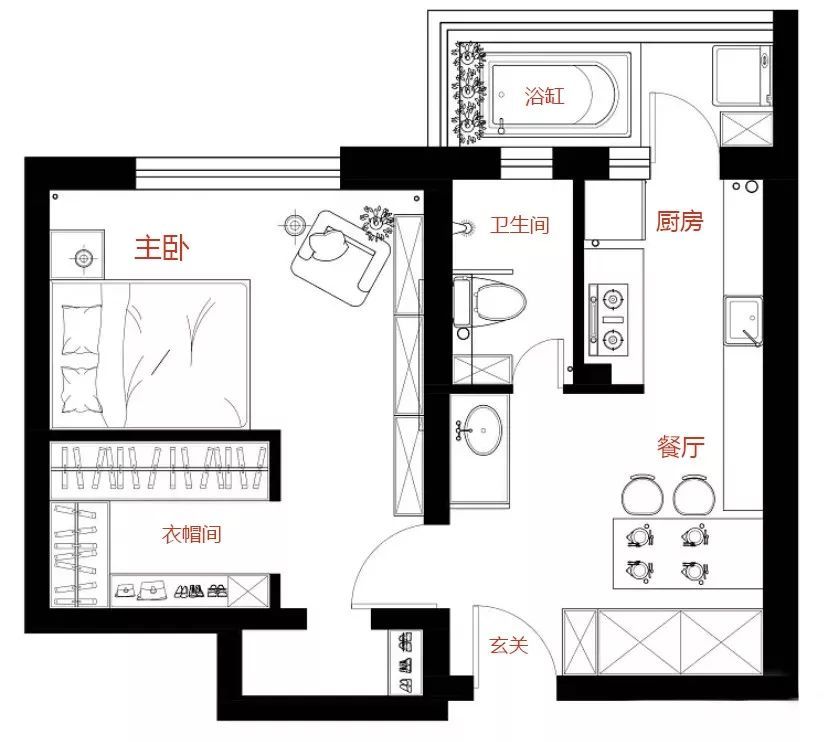 48㎡簡約風小戶型公寓裝修捨棄客廳讓整個家更實用