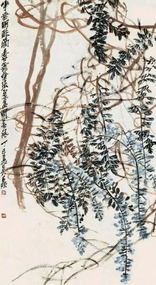 陈半丁 （款） 花鳥 扇面 鏡心 模写 古画 中国 絵画-