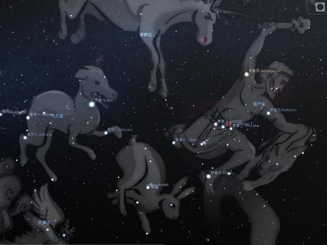 猎户座非常容易找到,两颗亮星中间的紧密排成一条直线的三星也应该能