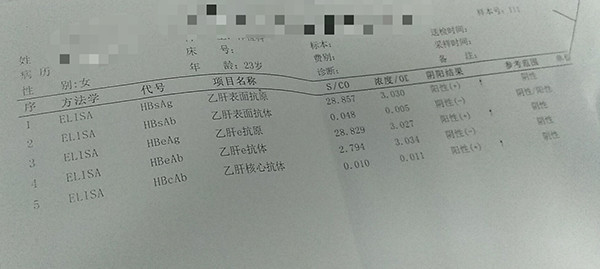 乙肝兩對半檢查(注:又稱為乙肝五項,包括乙肝表面抗原,乙肝表面抗體