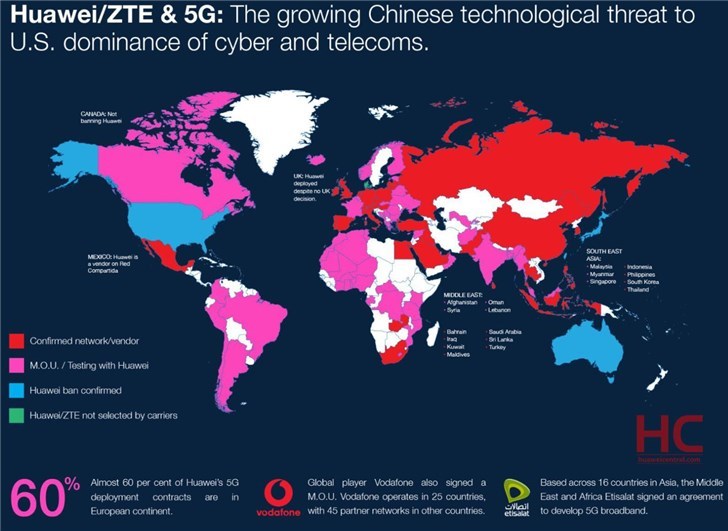 华为5G设备全球分布图：欧洲占总量近6成、5G专利全球第一