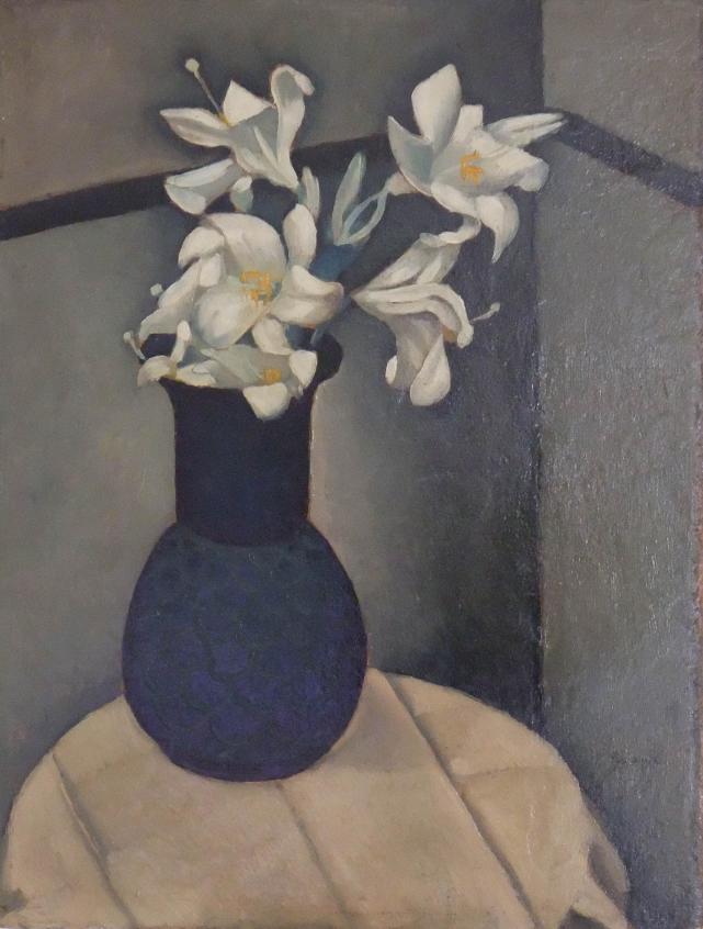 《百合花》,查尔斯·卡瓦比勒,布面油画 46×56cm