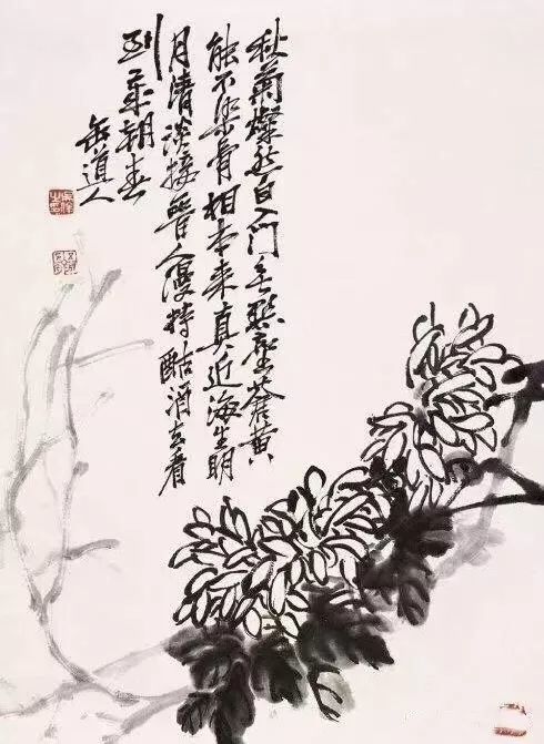 看吴昌硕画菊似乎感觉到秋风