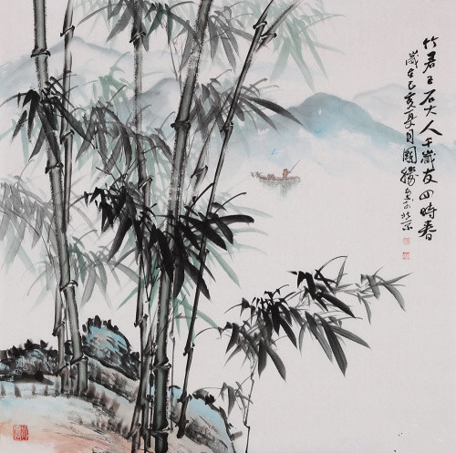 竹子山水画 李国胜小品斗方山水画作品新品《竹君子》
