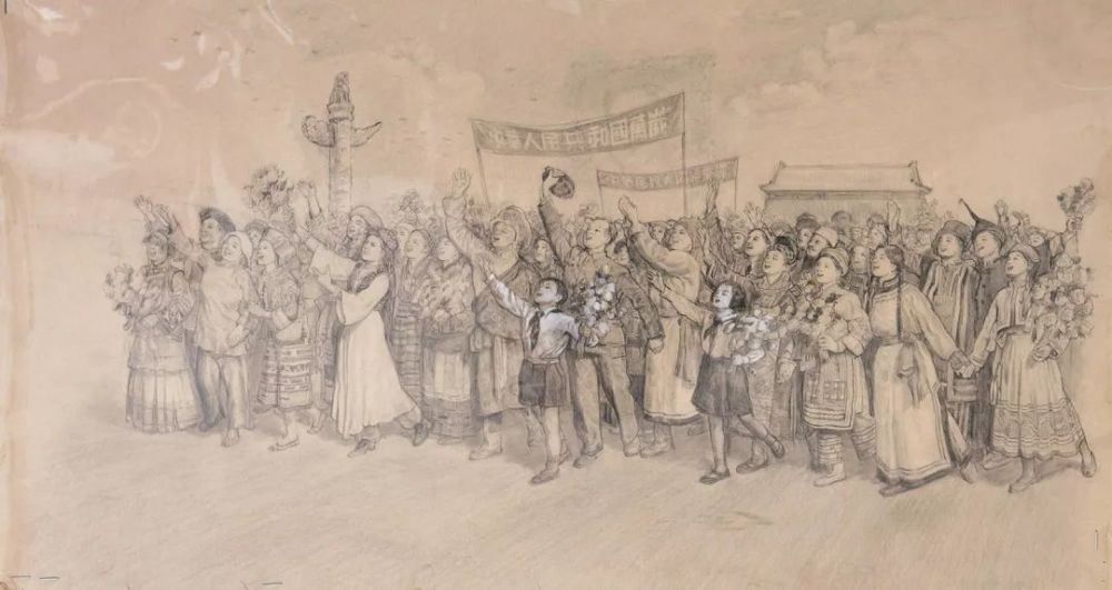 周令钊,第二套人民币伍元券正面大团结景铅笔画稿,72x42.