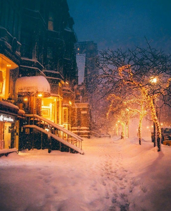 波士顿的冬天,浪漫的雪夜美景