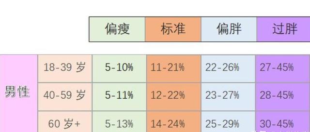 男女生最新的体脂率对照表 看看你是否属于肥胖
