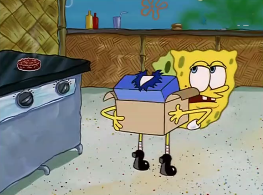 面对自己的裤子破坏后,海绵宝宝并无任何的避讳和害羞,相反还将自身的