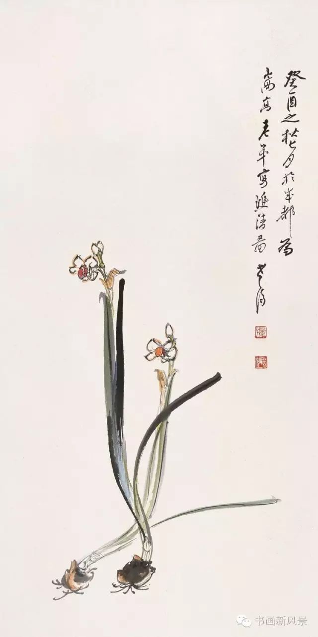 两位百岁寿星画水仙!