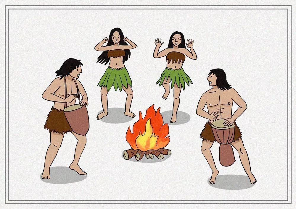 原始人仅靠简单的音节来沟通.