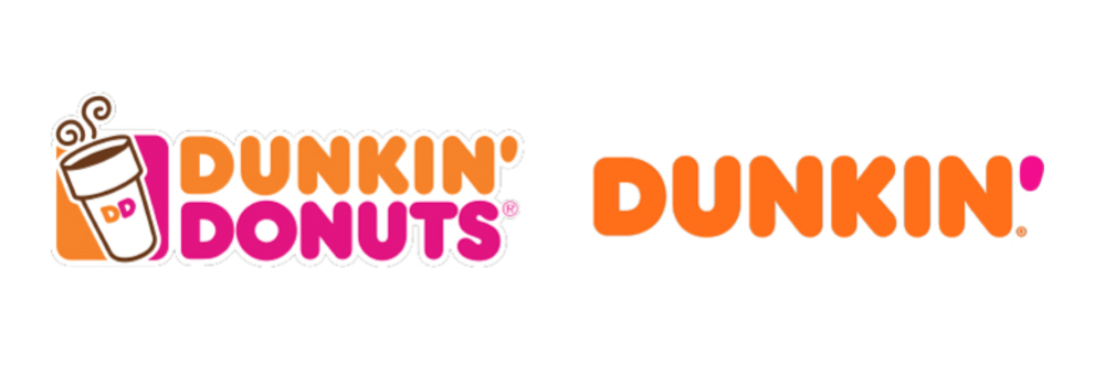 例如美国甜点品牌dunking donuts(唐恩都乐)最终把logo中的"donuts