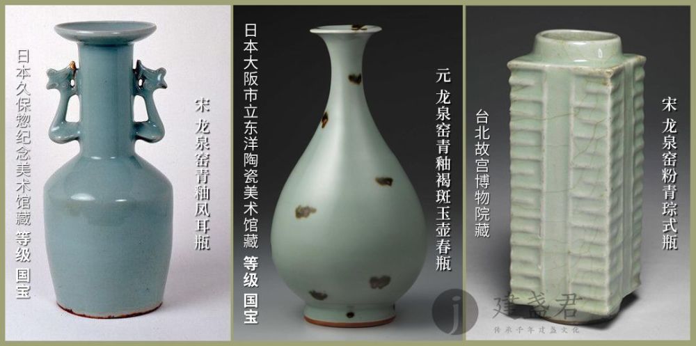 中国古美術 宋時代龍泉窯弦紋瓶，共箱： C-3-3-
