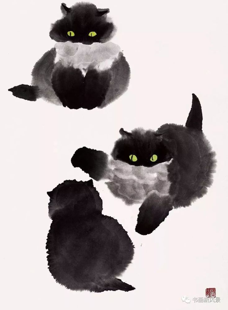 她画的水墨猫咪,太有意思了!