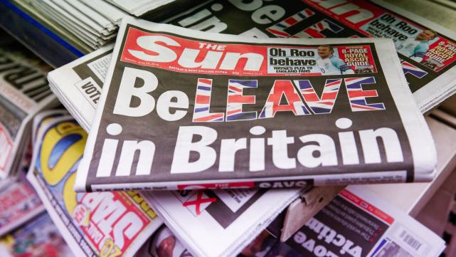 图为当时英国著名报纸《太阳报》的宣传封面,用大幅图片和文字谐音