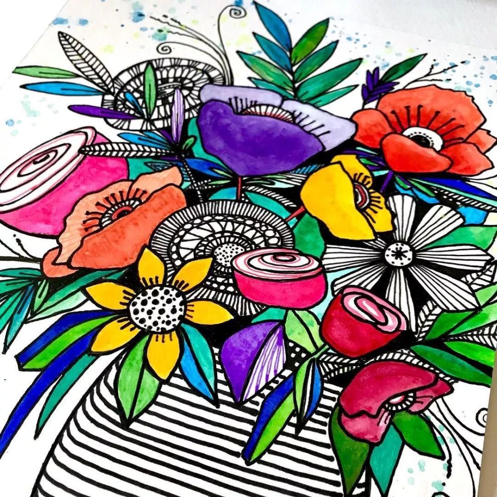 ▼▼▼【彩色线描花卉】【国外课堂精品画作】话不多说,一起来欣赏