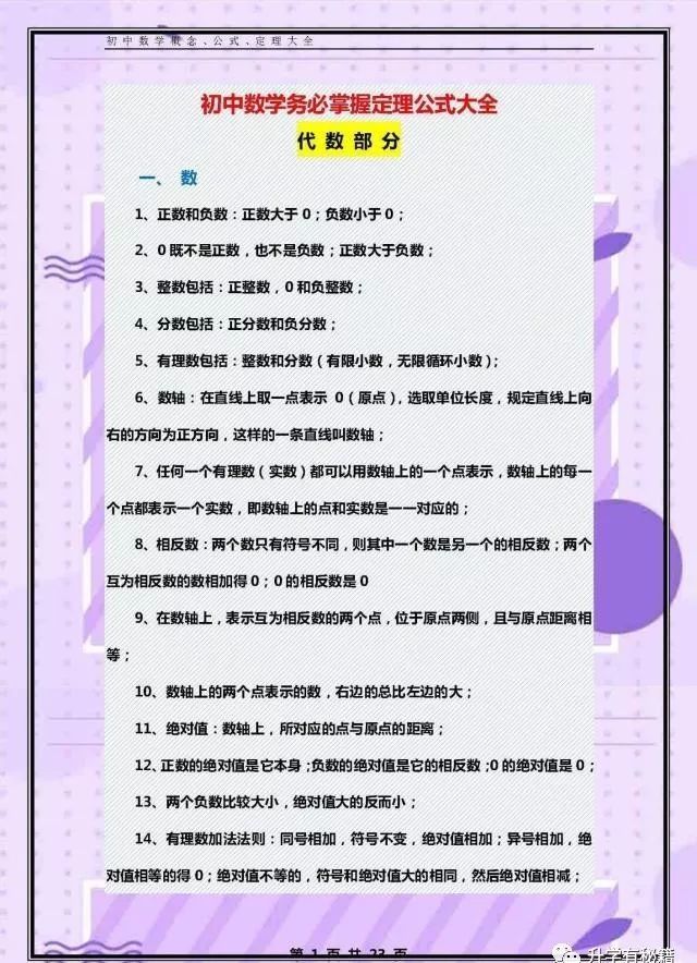 初中数学 务必掌握的定理公式大全 都在这里 给孩子收藏起来