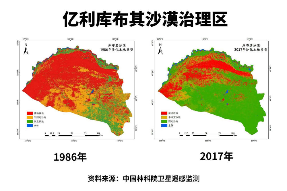 库布齐沙漠卫星遥感监测对比/据中国林科院事实上,在"一带一路"战略