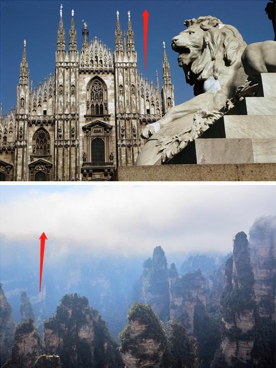 我们再来看西方的建筑,其特点是昂扬向上,这是一种人定胜天的昂然之势