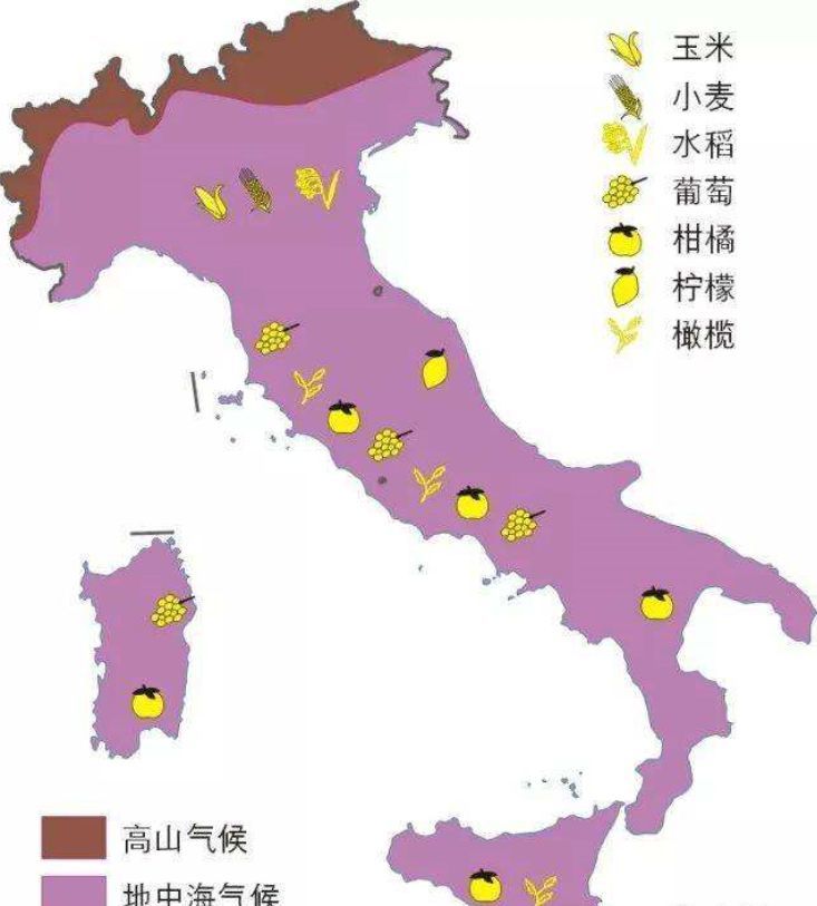 意大利农作物分布(图片来源网络)气候冲击(包括降水和气温)对于农业产