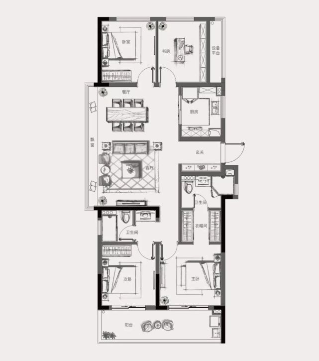 招商闻博花城130方户型图153方的大户型全部位于小区的中央楼幢,2梯2