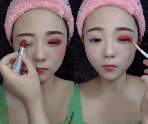 小姐姐用一支牛血色口红画完整张脸一开始毁脸看完想拥有同款口红