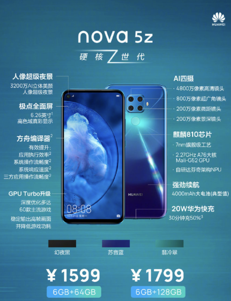 荣耀20青春版1399元起网友调侃麒麟710是华为传家宝芯片