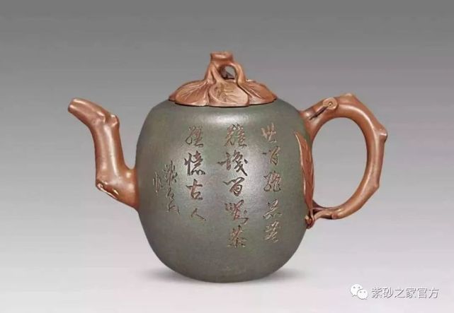 漱石氏刻诗文桃叶壶30年代后,陈经耕陶刻技艺成熟,尤擅刻画石竹.