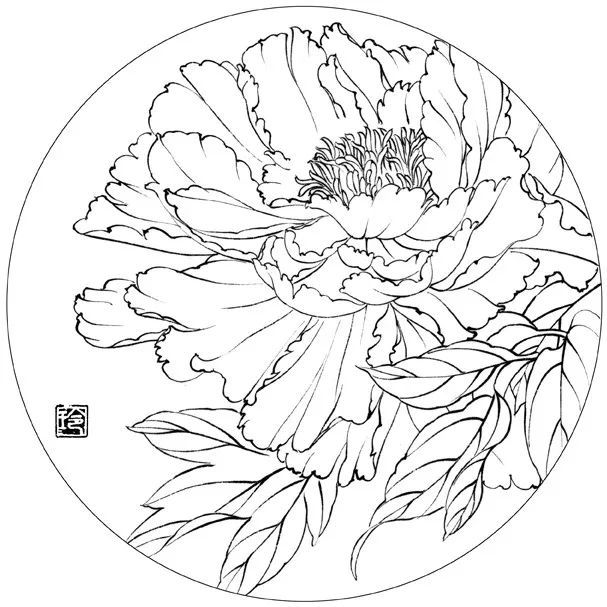 工细没骨牡丹之富贵小团扇画法步骤