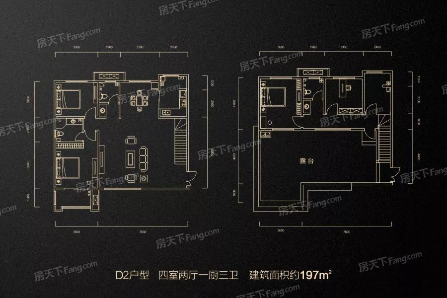 分析:上下兩層,一個獨衛兩個次衛,分佈合理,戶型整體還算規則,乾溼