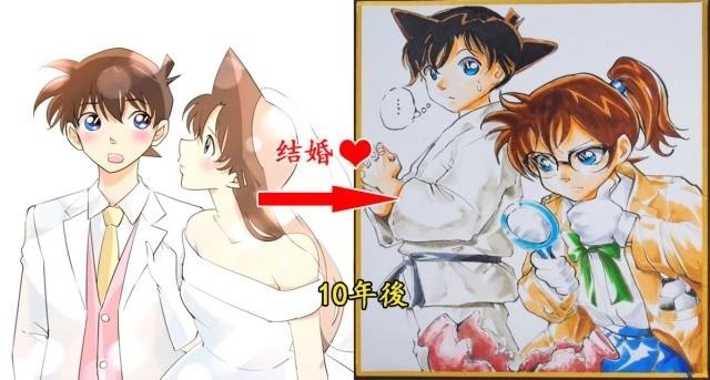 动漫角色在一起10年后,女帝和路飞的孩子很英俊,柯南还没长大