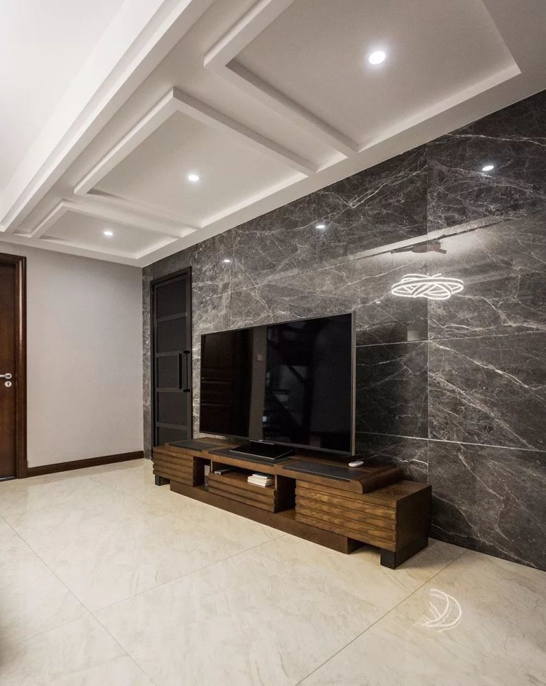 电视墙贴大理石,优雅的质感,客厅时尚又高档!