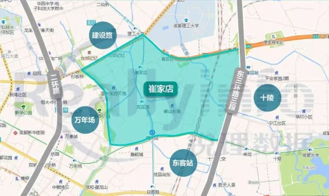 崔家店版块,业内外普遍指以东中环路为基准线,以成都理工大学(南校区)