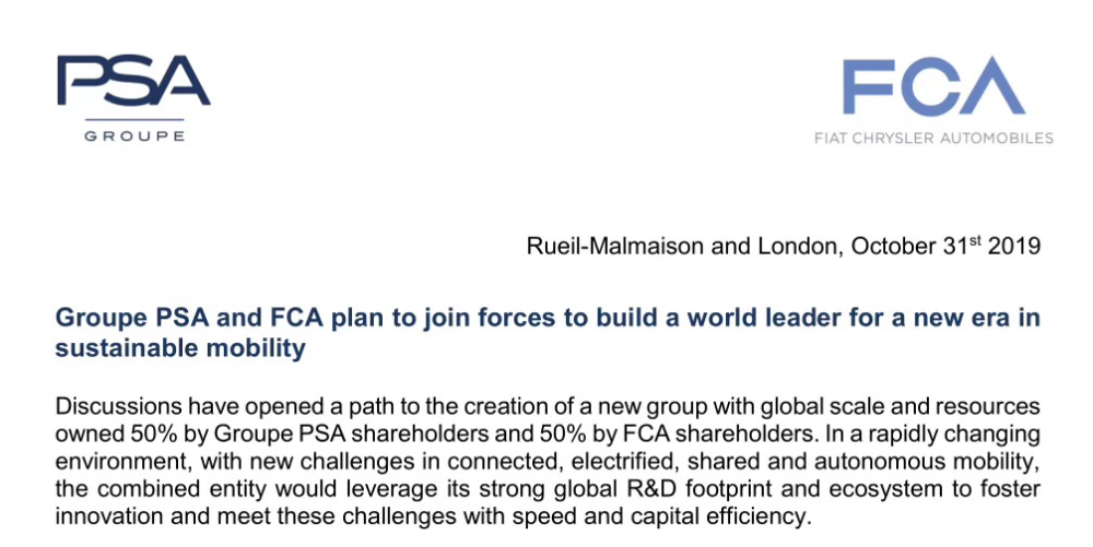 Psa与fca官宣合并全球第四大汽车集团将诞生 腾讯新闻