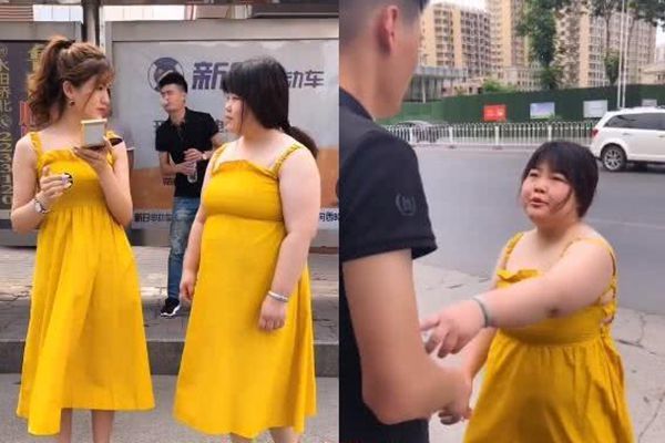 不同场景下"撞衫",男友想和胖女友分手,看到这对:快在一起吧