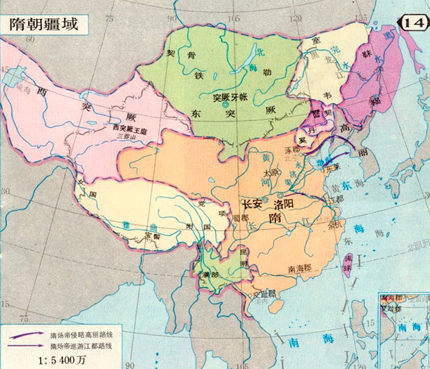 隋朝行政区划地图高清图片