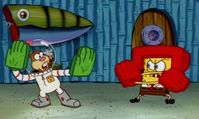 派大星原来是空手道高手,手就像刀,最后为了控制自己只能废手!