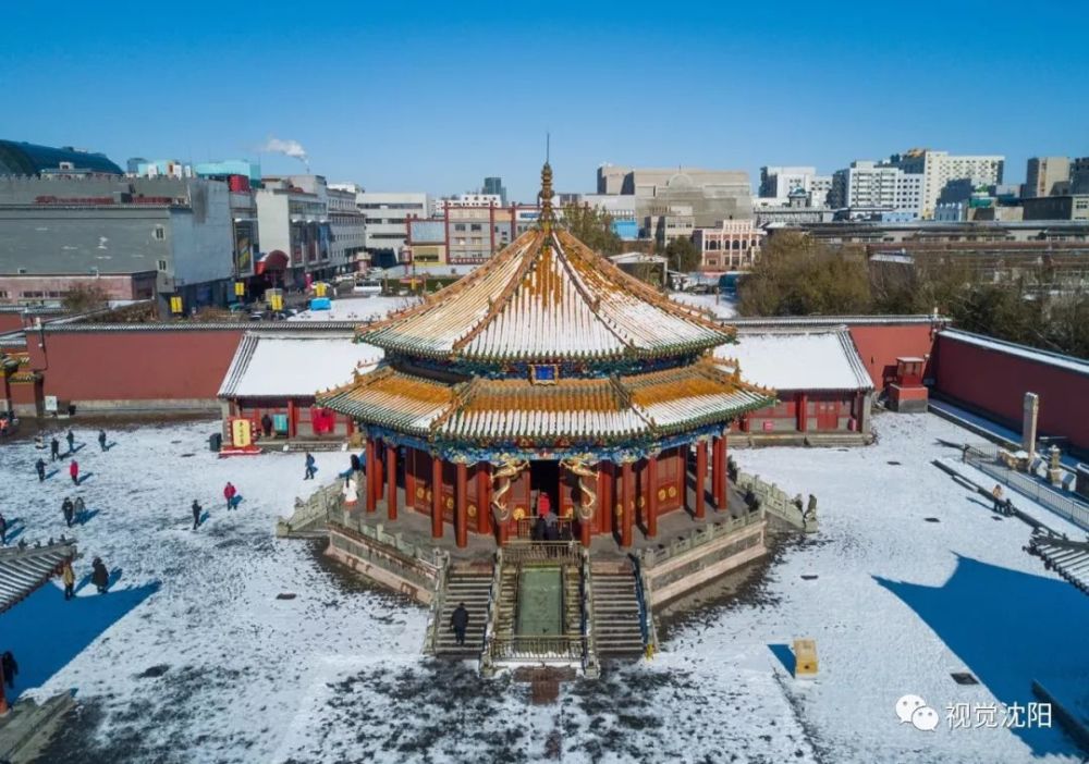 航拍盛京皇城初雪銀裝素裹莊嚴神聖