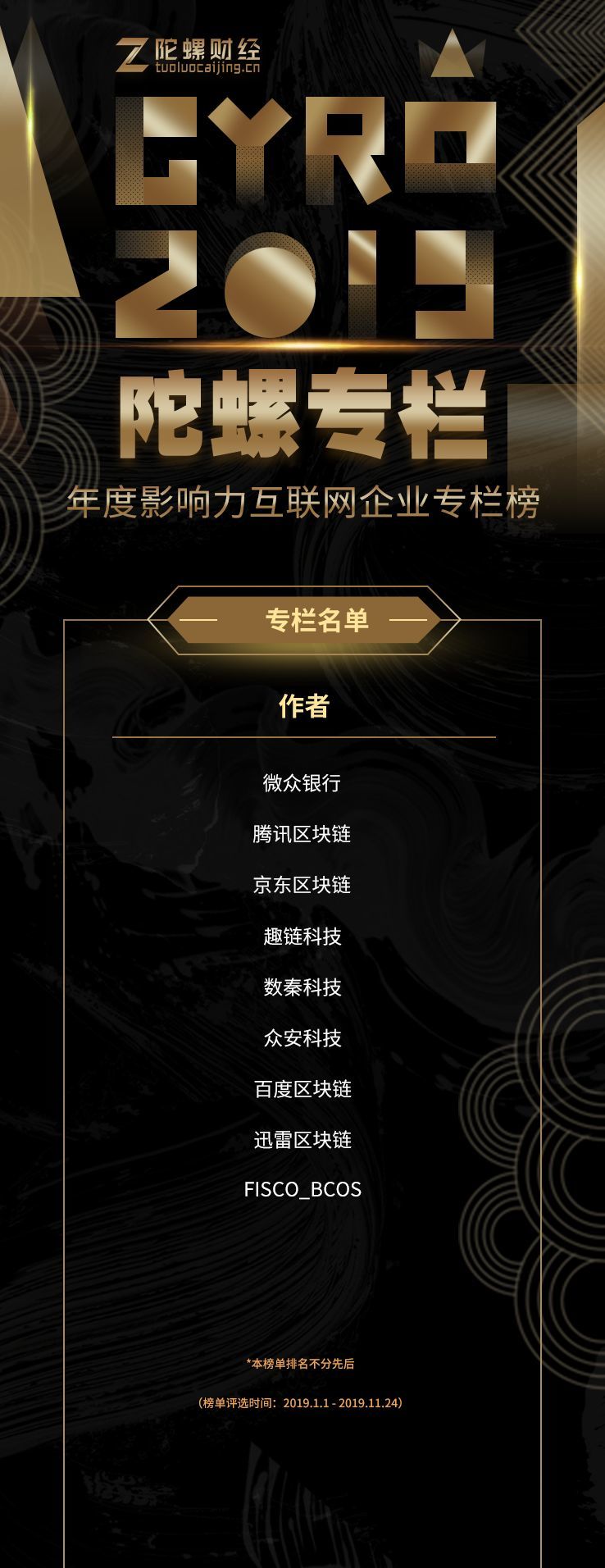 重磅!陀螺财经发布2019「年度影响力专栏」人物,公司,调查报道等榜