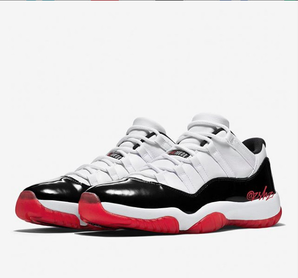 aj11 low黑白红配色来袭!康扣和黑红的结合体