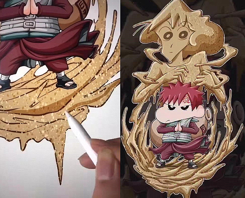 当"蜡笔小新"遇上"我爱罗",最强攻防一体,网友:你是魔鬼吧?