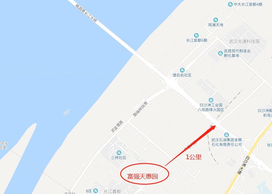 富强天惠园位于洪山区夹套河路和白沙二路交汇处,西边是三桥社区,南面