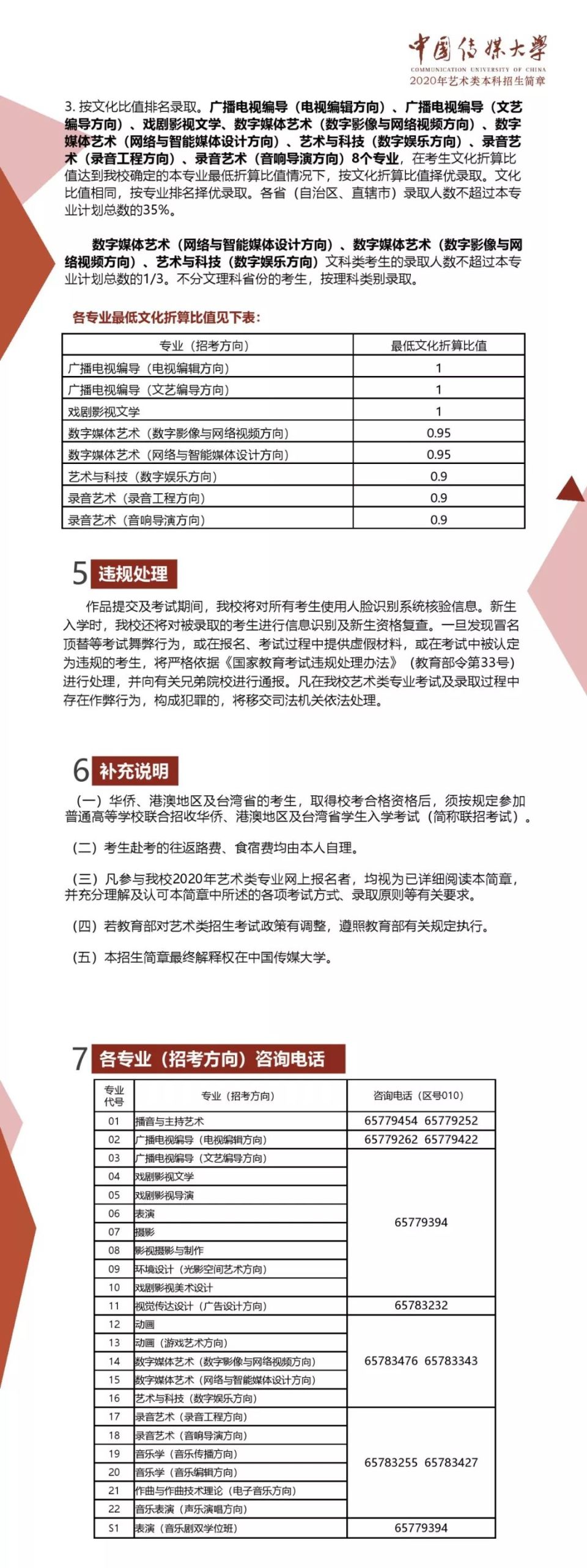 中国传媒大学2020年艺术类本科招生简章