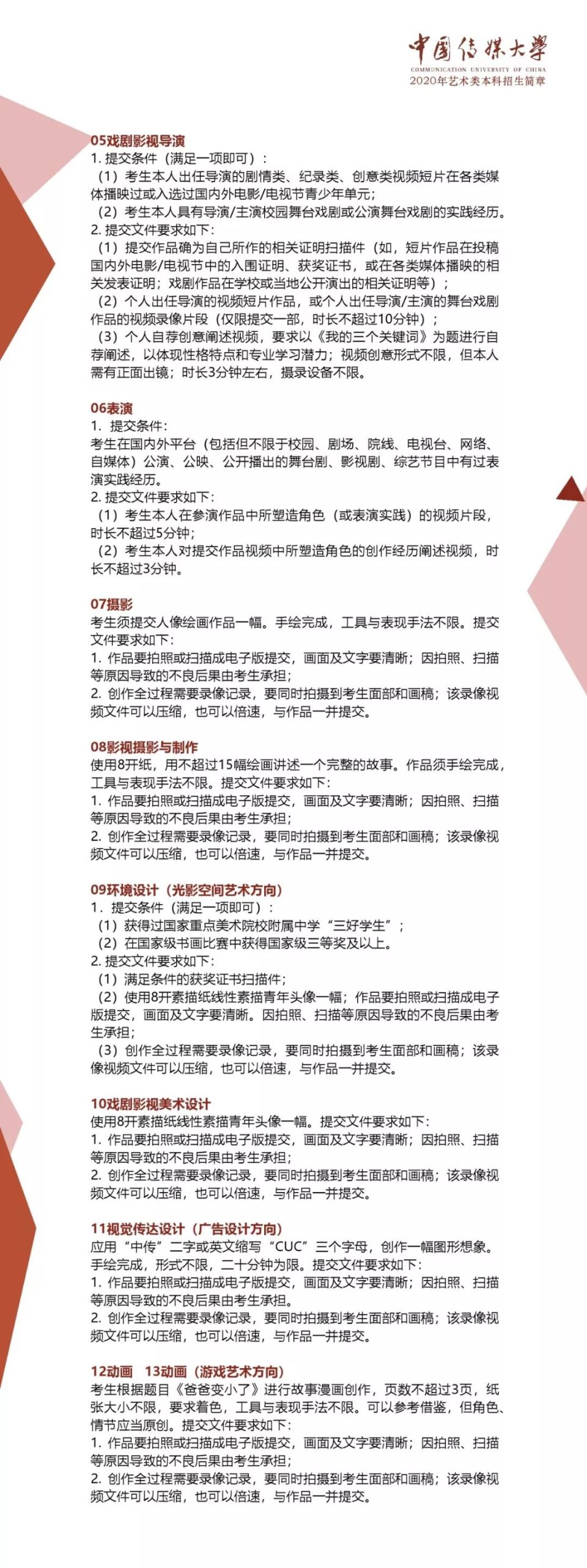 中國傳媒大學(xué)2020年藝術(shù)類本科招生簡章