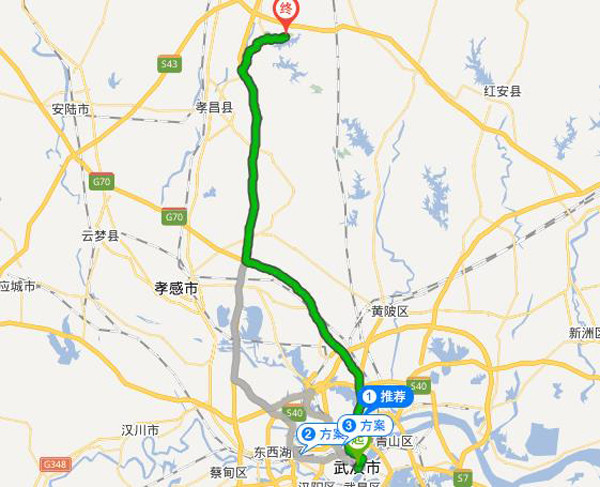 途径:黄浦大街—武汉大道—金桥大道—岱黄高速—福银高速—京港澳