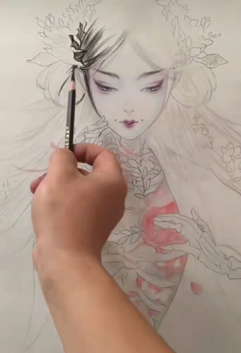 美术生画白骨夫人画像,画面看了很伤感,网友表示:画风很独特!